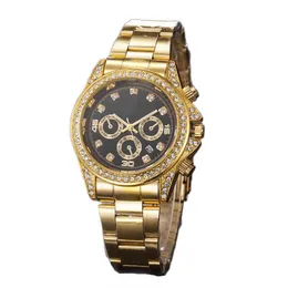 Klasyczna marka kwarcowe cyfry rzymskie luksusowe zegarki Bling Diamond Watches for Men Women Fashion Gold Na ręce