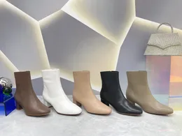 Botas de salto de 5 cm moda moda confort￡vel dedos redondos tornozelos de tornozelo estiletto de luxo de luxo designer de z￭per tamanhos 34-40