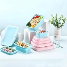 Servis uppsättningar 4SIZES SILICONE COCAPPIBLE LACK LACK LAGRING BENTO MICROWAVABLE PORTABLE PICNIC CAMPING RECTANGLE utomhus