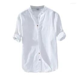 Männer Casual Hemden Männer 2022 Herbst Winter Weißes Langarmhemd Baumwolle Leinen Retro Stil Button Up Soziales Kleid