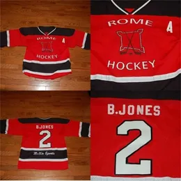Gla Mit 1970's- 80's Vintage Rome fort Stanwix #2 B.Jones Hockey Jersey New York 100% Stitched Embroidery s Hockey Jerseys Red