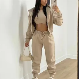 Women's Two Piece Pants Winter Three Piece Sets Women Tracksuit Oversized Suit Autumn Trouser Set Female Sweatshirt Solid Sports Hoodie Sportswear 220922