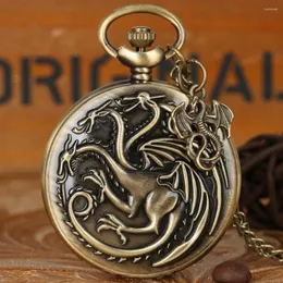 Pocket Watches Antique Three-headed Monster Design Quartz Necklace Watch Pendant Souvenir Gifts Unisex Fob Clock With Accessory