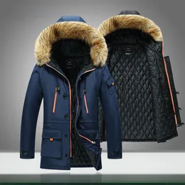 Męska kurtka zimowa futrzany kołnierz dorywczo parka z kapturem kurtki puchowe męskie ciepłe grube termiczne płaszcz zewnętrzny Zipper multi-pocket
