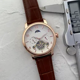 Orologio da uomo Tourbillon in acciaio inossidabile Cinque punti 44MM Orologi meccanici automatici Cinturino in pelle di marca di lusso superiore Moda PAT