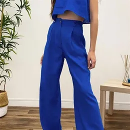 Women's Two Piece Pants Oyasnake Cotton Linen Women Sets ONeck Sleeveless Pullover TankHigh Waist Wide Leg Pants Trousers Casual 2 Piece Suit 220922