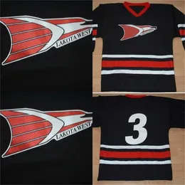 Gla Mit #3 LAKOTA WEST HIGH SCHOOL HOCKEY JERSEY 100% Stitched Embroidery s Hockey Jerseys Blackvintage