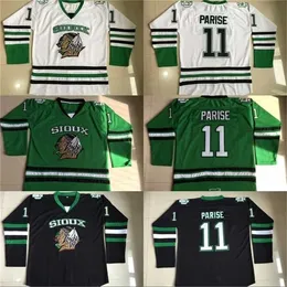 GLA MIT #11 Zach Parise Dakota Hockey Jersey Men's 100% Stitched Brodery Fighting Sioux Dakota College Hockey Jerseys Black White Green