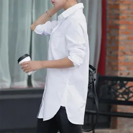 Женские блузкие рубашки Женские белые блузки в стиле парня из длинного рукава негабаритный рубаш