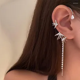 Studörhängen Fashion Elegant Swallow Crystal Zircon Tassel Ear Clip for Women Inga genomborrade smycken Tillbehör