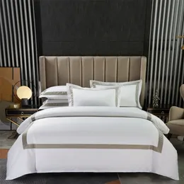 S￤ngkl￤der s￤tter 100cotton lyx 600 TC White Premium El Bedding Set Classic and Frame Patchwork D￤cke Cover Set Bed Sheet Pillowcases 220924