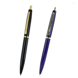 2pcs / lot est unisex blauer Kugelschreiber mit goldenem Ton Metall Slim Push Press Ball für Schulschüler Geschenk coole Stifte