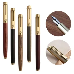 Fountain Pens Majohn M7 Natural Wood Fountain Pen Ef F Bent Nib Slät skrivande penna med Box Gift for Student Office School 220923