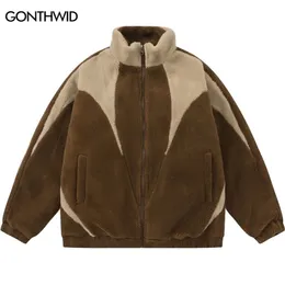 Mens Down Parkas Winter Plush Jacket Paraks Streetwear Vintage blok kolorowy puszysty puszysty polarowe płaszcze lambowola gęstwy ciepłe wyściełane kurtki 220923