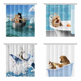 Shower Curtains Funny Bathroom With Hooks Decor Waterproof Cat Dog 3d Bath 180 180cm Creative Personality 220926