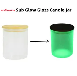 10oz sublimation glass candle jar glow in the dark glass tumbler with bamboo lid frosted scented candles candy Tea light Jar