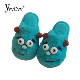 Slippers YvvCvv Monster Claw Fluffy Fur Slippers Women Warm Closed Cute Plush Memory Foam Slide Slippers Home Winter Indoor Shoes 220926