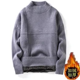 Men's Sweaters Winter Warm Turtleneck Slim Soft Fleece Pullover Solid Knitted Plus gold velvet thickening Men 220924