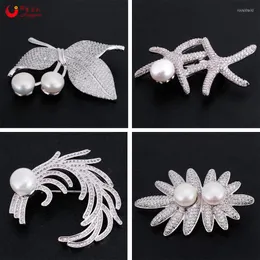 Brooches Starfish Flower Freshwater Pearl Brooch Enamel Pins Cherry Broshes Zircon Dress Christmas For Women Fashion Jewelry