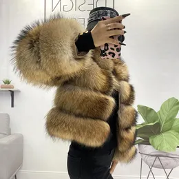 Pelliccia da donna Faux Abbigliamento invernale da donna Real Raccoon Girocollo Cappotto Argento naturale Fluffy Giacca spessa calda Cappotti femminili di grandi dimensioni 220926