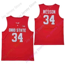 Mitch 2020 New NCAA Ohio State Buckeyes Maglie 34 Kaleb Wesson College Basketball Jersey Red Size Youth Adult ricami per adulti per adulti