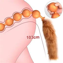 Anal Toys Super Long Huge 9 Ball Beads Vaginal Anus Expansion Silicone ButtPlug Tail Plug Adult Erotic SexToy For Men Women 220922CJ