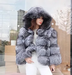 Women s Fur Faux Womens Winter Coats Jacket Hooded High Street Style Contrast Color Tall Loose Female Clothing Party Sexy Natural Real 220926