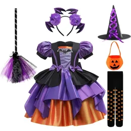 Särskilda tillfällen Halloween 2-10 år Baby Girl Party Witch Dress Christmas Princess Kids Cosplay Costume Bat Pumpkin Bag Hat Broom 220922