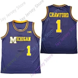 Mitch 2020 New NCAA Michigan Wolverines Maglie 1 Crawford College Basketball Jersey Navy Taglia Youth Adult Tutte cucite