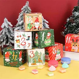 Hediye Sargısı 24 PCS Noel Advent Takvim Hediye Kutusu Kraft Kağıt Şeker Kurabiye Kutusu Mutlu Noeller Partisi Noel Dekor Navidad Yıl 220926