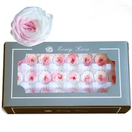 장식용 꽃 21pcs 보존 된 꽃 장미 머리 불멸의 2-3cm 직경의 어머니의 날 발렌타인 선물 영원한 생명 소재 상자