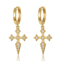 أقراط طوق 925 Sterling Silver Congring Zircon Zircon Cross Short Presant Ear Ring Trend Trend Cute Female Girl Jewelry