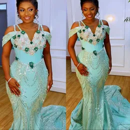 Arabica Aso Ebi Mermaid Lussuosi abiti da ballo di balzo Cristalli di pizzo in rilievo Formale Formale Accogliente Accogliente Abito di fidanzamento di compleanno Dress ZJ107