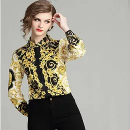 Koszulki damskie Style Moda barokowy wiatr Totem Print Lapel Longsleeved Shirt Bluzka Kobiet Vintage Long Rleeve 220923