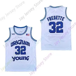 Mitch 2020 New NCAA BYU COUGARS 통계 유니폼 32 Fredette Basketball Jersey College 화이트 라운드 칼라 사이즈 남성 청소년 성인