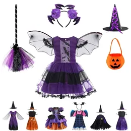 Occasioni speciali Halloween Children Girls Witch Party Dress Candy Baggings Bandings Set di abbigliamento da scopa COSTRUAGGIO COSTO CARNIVALE COSTRUILE 220922
