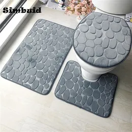 Badmattor Uppsättning av 3 rum mjuk non slip 2st Cobblestone Room Rug Absorberande duschmattor Toalettlocket omslagsgolv 220924