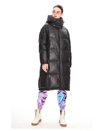 Piumino invernale da donna colore blu scuro con cappuccio stile cintura alla moda abiti lunghi da donna Cappotto casual da esterno