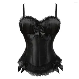 Bustiers & Corsets Women Sexy Satin Straps Corset Cup Stripe Overbust With Lace Trim Showgirl Lingerie