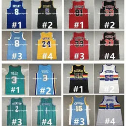 Gla Retro-Basketballtrikot Mamba Bryant Dikembe Mutombo Chamberlain Larry Johnson Jerry West Dennis Rodman Scottie 33 Pippen Chris Paul Muggsy