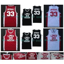 GLA NCAA Lower Merion 33 Bryant Jersey College High School Jersey Red Branco Preto 100% costure