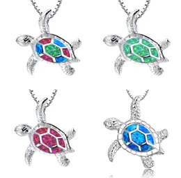 Opal Turtle Pendant Necklace Silver Chain Jewelry for Woman Gift Fashion Söta halsband