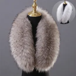Szaliki zimowe duży kołnierz ze sztucznego futra imitacja płaszcza luksusowe kobiety mężczyźni kurtki kaptur szal Decor kobiece okłady na szyję 220922