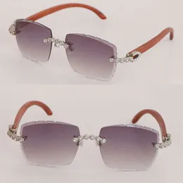 Orijinal ahşap çığırsız güneş gözlükleri kadın 3524012 lüks elmas set gözlükler erkekler tasarımcı kare ahşap metal güneş gözlükleri erkek ve dişi 18K altın gözlük boyutu 58