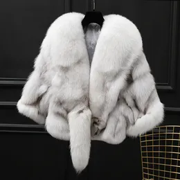 Kvinnors päls faux vinter mantel varm kvinnor kofta stor riktig krage cape mode fast poncho med medelhylsor aftonklänning shaw 220926