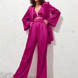 Kvinnors kostymer Blazers MNealways18 Solid Ladies Pink Fashion Spring Long Sleeve Overdimensionerade Women Coat Elegant Sashes Satin Jackets 220923