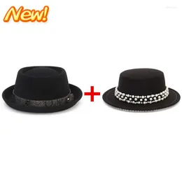 Berets 2022 Men Fedora Hats Fashion Pure Wool Men's Hat Texture Belt PORK PIE Classic Cap Autumn Women Peal Couple