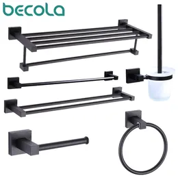 Towel Racks 55CM Matte Black Double Bars Bathroom Hanger Space Aluminum Accessories Rack Ring Toilet Brush 220924