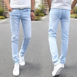 Jeans masculinos Men Stretch Magy Designer Marca Super elástica Straight Troushers Slim Fit Fashion Sky Blue 220923