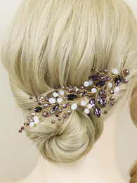 Kopfbedeckungen lila Strass Stirnband Boho Kristall Haar Schmuck für Braut Kopfschmuck Hochzeitsfeier Frauen Accessoires Brautjungfer Geschenk